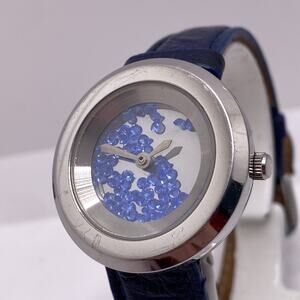 Andre Giroud Womens Silver Floating Gem Ostrich Band Watch New Battery Works